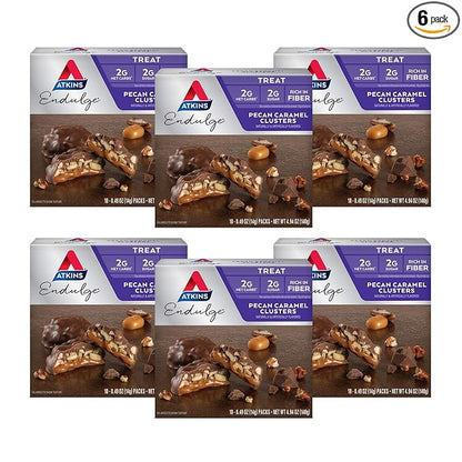 Atkins Pecan Caramel Clusters, Dessert Favorite, High in Fiber, Low Carb, 2g Sugar, 60 Count