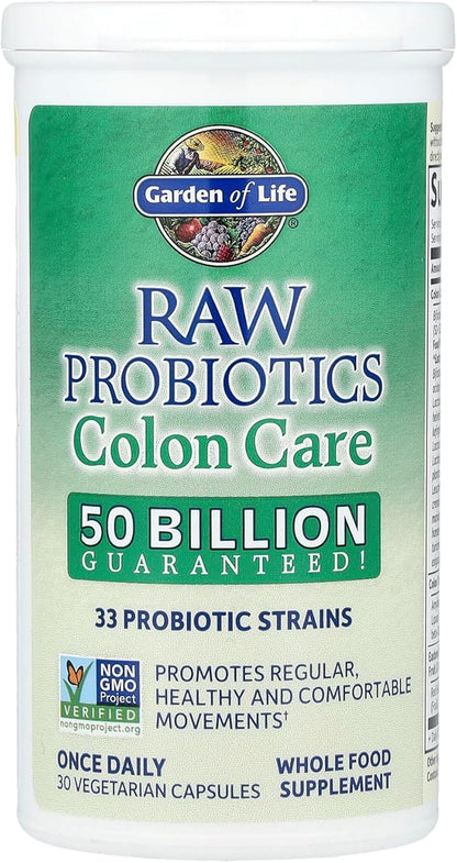 Garden of Life Probiotics for Women and Men - Raw Probiotics Colon Care 50 Billion CFU and Enzymes, Shelf Stable Once Daily Acidophilus Probiotic for Regularity and Immune Health Support, 30 Capsules
