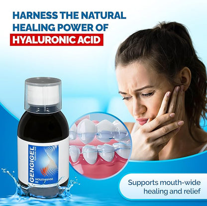 Gengigel Hyaluronic Acid Mouthrinse (150 ml), Oral Care Solution for Gum Health, Reduces Discomfort & Promotes Healing, No Alcohol or SLS, Vegan & Kosher