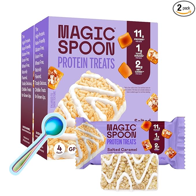 Magic Spoon Treats - 8 High Protein Bars, Salted Caramel - High Protein Gluten Free Snack - Sugar Free & Gluten Free Protein Cereal Bar - Low Carb & Keto Friendly - Healthy Snacks for Adults
