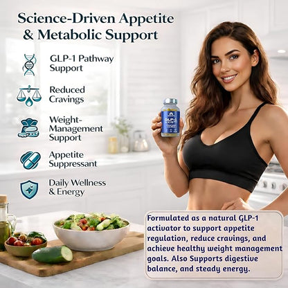 GLP-1 AXIS | Appetite Suppressant for Weight Loss & Natural GLP-1 Supplement for Weight Management, Odorless 8 in 1 Formula with Berberine & Green Tea Extract for Daily Energy Focus, Vegan, 90 Caps