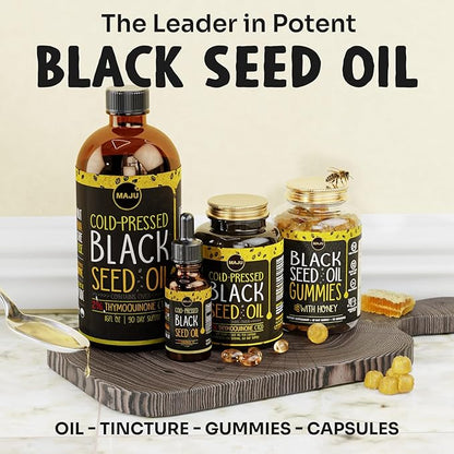 MAJU's Black Seed Oil Gummies with Honey 90ct, 500mg BSO Gummy, Black Cumin Seed Nigella Sativa Oil, Cold-Pressed, Potent Formula, 90ct (2-Pack)