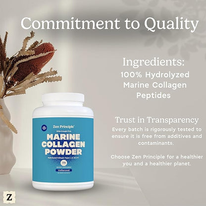 Zen Principle Marine Collagen Peptides Powder 3 lb. Wild-Caught Fish, Non-GMO. Supports Healthy Skin, Hair, Joints and Bones.Hydrolyzed Types I, II, III, and IV Protein. Amino Acids. Easy to Mix.