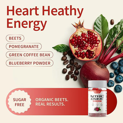 Snap Supplements Nitric Oxide Beet Root Gummies Supplement with Organic Beets - Energy & Circulation Support, 60 Sugar-Free Gummies (30 Servings, 1 Month Supply), Peach