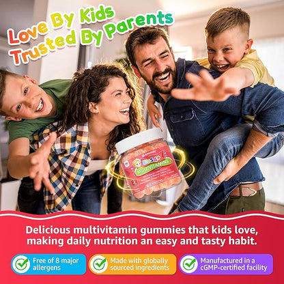 Kids Multivitamin Gummies + Iron, Omega 3, Probiotic, Fiber, Vitamins A C D3 E, K2, Methylfolate, Calcium, Choline, Kids Vitamins Multivitamin for Growth, Immune, Bone, Brain, Focus, No Sugar, 60 Cts