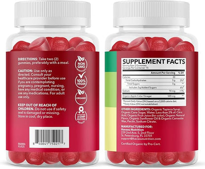 Apple Cider Vinegar Gummies - Organic ACV Vitamins for Digestive Health, Metabolism & Gut Support - 30 Count - Vegan, Non-GMO, Gluten-Free - Delicious Flavor & No Harsh Taste - 15 Day Supply