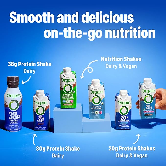 Orgain Organic Nutritional Vegan Protein Shake, Smooth Chocolate - 16g Plant Based Protein, Meal Replacement, 22 Vitamins & Minerals, Fruits & Vegetables, Gluten Free, Non-GMO, 11 Fl Oz (Pack of 24)