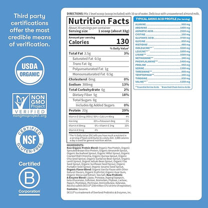 Garden of Life Protein Powder, Vegan Protein Powder, BCAA, Probiotics & Digestive Enzymes, Gluten & Lactose Free, Vanilla, 23.28 Ounce