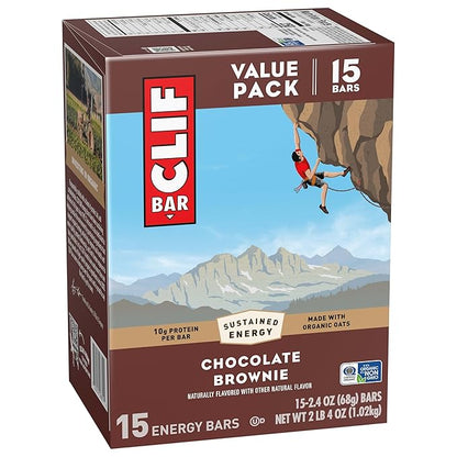 CLIF BAR - Energy Protein Bars - Chocolate Brownie - Made with Organic Oats - Energy Bars - Non-GMO - (15 Pack)