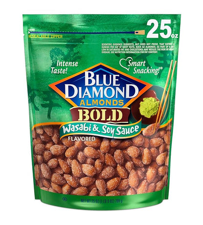 Blue Diamond Almonds, Bold Wasabi & Soy Sauce Flavored Snack Nuts, Bulk Bag, Pantry Staple, GMO-Free, Great for Parties, Lunch, Events, Holiday, and Healthy Snacking, 25 Oz Resealable Bag (Pack of 1)