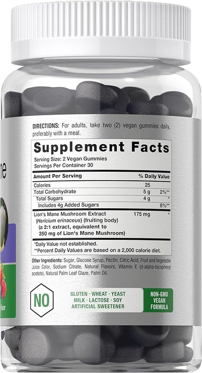 Horbäach Lion's Mane Supplement | 60 Vegan Gummies for Adults | Non-GMO and Gluten Free