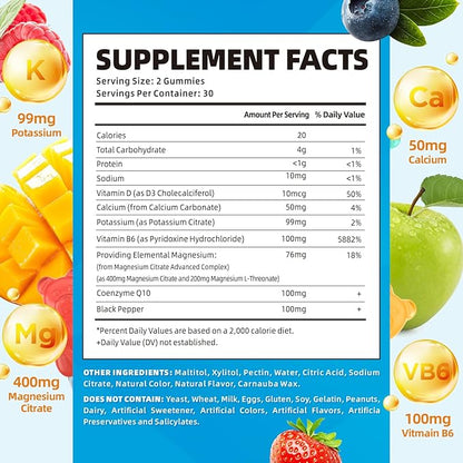 softbear Sugar Free Potassium Magnesium Gummies for Adults Kids, High Absorption Potassium Supplement Gummies Supports Leg Cramps & Muscle & Immune Health, Delicious Mixed Fruit Flavor 120 Count