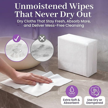 Disposable Dry Wipes, 500 Pack – Ultra Soft Non-Moistened Cleansing Cloths for Adults, Incontinence, Baby Care, Makeup Removal – 9.5" x 13.5" - Hospital Grade, Durable – by ProHeal