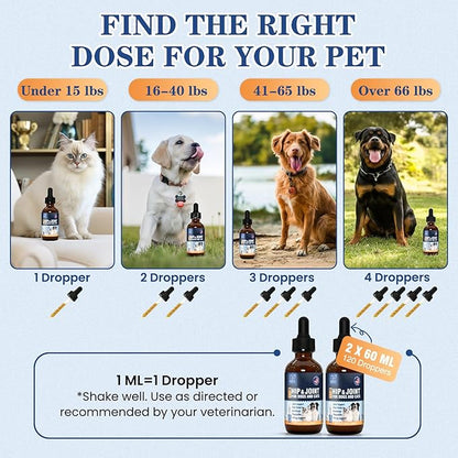 16-In-1 Glucosamine for Dogs & Cats, Liquid Hip & Joint Supplement, Collagen Drops with Chondroitin+MSM+Hyaluronic Acid Supplement Mobility Senior Dogs Pain Relief Helps All Breeds Made in USA 120ml