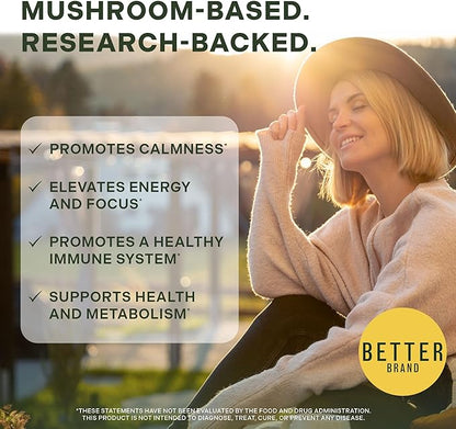 Betterbrand BetterMushrooms Nootropic Gummies - Supports Better Gut Health, Cognitive Function, Mental Clarity with 10 Functional Mushrooms - 60 Gummies - Raspberry Flavor - Pack of 2