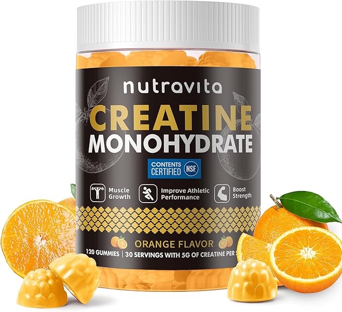Creatine Monohydrate Gummies for Men & Women-5g of Creatine Monohydrate per Serving - Sugar Free,Vegan, Orange Flavor, 120 Count