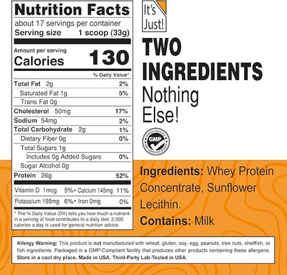 It's Just! - 100% Whey Protein Concentrate, Made in USA, rBGH/RBST Hormone Free, Premium WPC-80, No Added Flavors or Artificial Sweeteners (3 Pound, Unflavored)