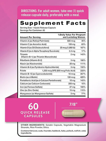 Nature's Truth Prenatal Vitamins With Folic Acid | 60 Capsules | Non-GMO & Gluten Free Supplement