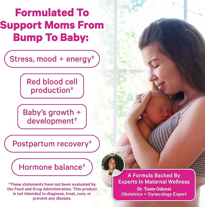 Pink Stork Fertility + Prenatal + Postnatal Gummy Vitamins – Full Motherhood Journey Support – Multivitamin with Folate, B Vitamins, Zinc & Biotin – Postpartum Essentials - 60 Assorted Fruit Gummies