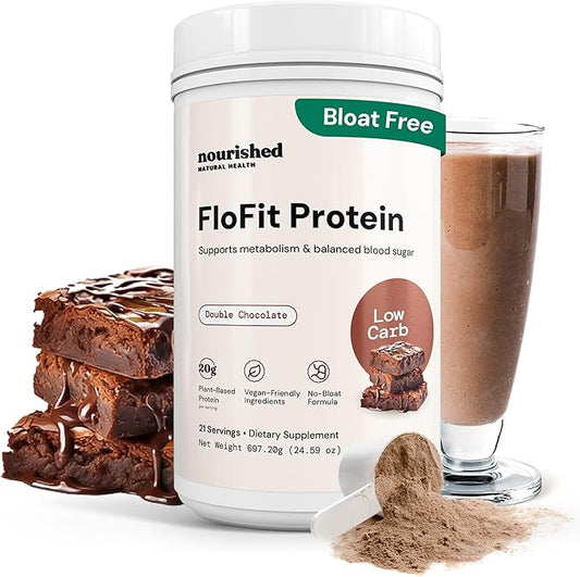 Nourished Natural Health FloFit Pea Protein Powder - Hormone Balance for Women - Vegan Plant Based Protein with Low Carbs - Acne Friendly, Cycle Friendly, Easy to Digest - Gluten-Free, Caffeine-Free