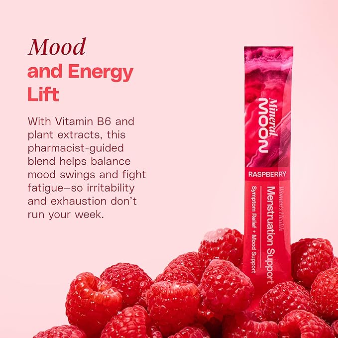 Premium Menstruation Support - 14 Sachets Raspberry Drink - Hormonal Balance & PMS Support - Reduce Period Cramps, Fatigue & Nausea -with Magnesium Bisglycinate, BenfoPure B1 & Vitamin B6