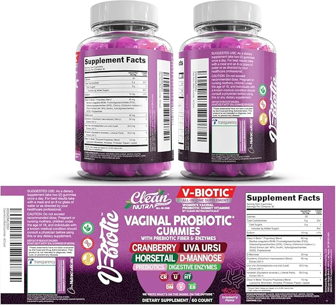 Vaginal Probiotic Gummies For Women | Prebiotics Cranberry D-Mannose Uva-Ursi Digestive Enzymes | Vaginal Health Supplement pH Balance to Promote Healthy Vaginal Odor & Flora Cranberries Gummy Vitamin