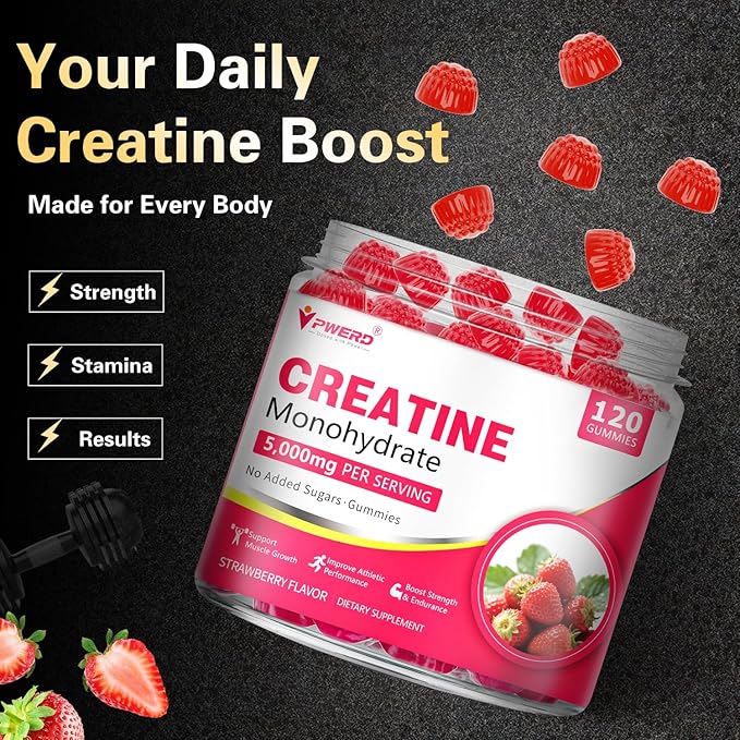 120Count Creatine Monohydrate Gummies 5g, Energy Creatine Supplements Gummies for Gym Essentials-Strawberry