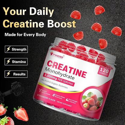 120Count Creatine Monohydrate Gummies 5g, Energy Creatine Supplements Gummies for Gym Essentials-Strawberry