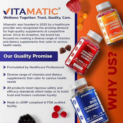 Vitamatic Prebiotic Fiber Gummies for Adults – 4 Pack (Total 120 Gummies) 7g Fiber per Serving | Extra Strength | Zero Sugar Added | Pectin-Based | Digestive Health & Regularity Support