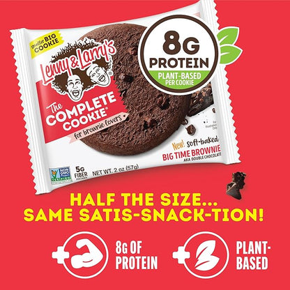 Lenny & Larry's Complete Protein Cookie, [Big Time Brownie], Chewy Soft Baked, 8g Plant Protein, Vegan, Non-GMO, High Fiber, [2 Ounce] Cookie (Pack of 12)