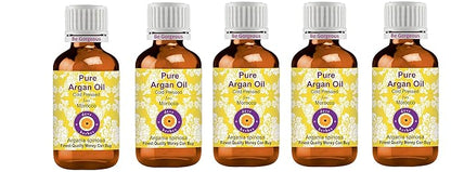 Deve Herbes Pure Argan (Moroccan) Oil (Argania spinosa) Cold Pressed (Pack of Five) 100ml X 5 (16.9 oz)