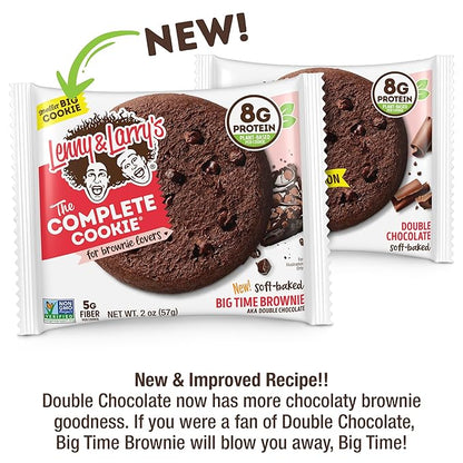 Lenny & Larry's Complete Protein Cookie,[Big Time Brownie],Chewy Soft Baked,16g Plant Protein,Vegan,Non-GMO,High Fiber,[2 Ounce] Cookie,(Pack of 24)