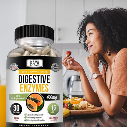 Kaya Naturals Digestive Enzymes with Prebiotics & Probiotics - Constipation & Bloating Relief Pills for Women & Men - Aids Immune Function - Digestion Support - 30 Veggie Capsules