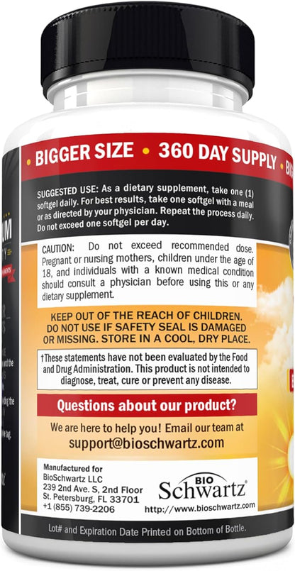 Vitamin D3 5000 IU (125 mcg) Natural Immune Support Supplement, Bone Strength, Healthy Muscle Function, with Olive Oil for Highest Absorption, Gluten Free & Non-GMO, 1 Year Supply, 360 Softgels