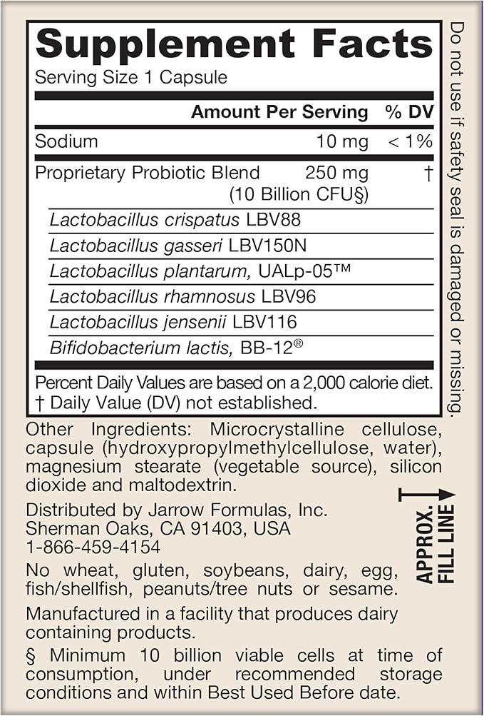 Jarrow Formulas Fem-Dophilus Advanced Vaginal & Digestive Probiotics 10 Billion CFU with 6 Science Backed Strains, for Vaginal, Urinary Tract, Digestive & Immune Support, 30 Capsules, Shelf-Stable