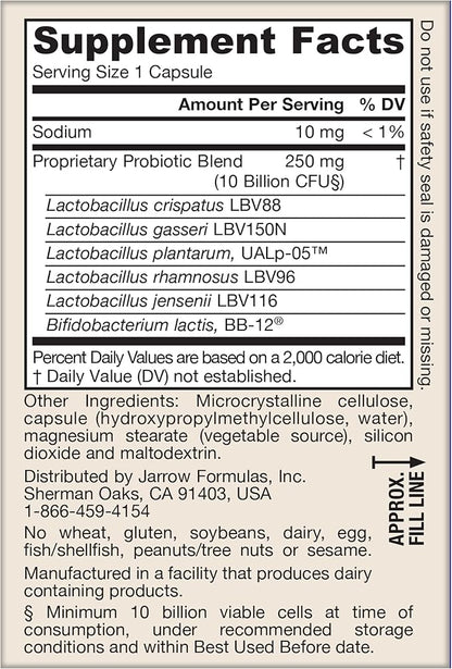 Jarrow Formulas Fem-Dophilus Advanced Vaginal & Digestive Probiotics 10 Billion CFU with 6 Science Backed Strains, for Vaginal, Urinary Tract, Digestive & Immune Support, 30 Capsules, Shelf-Stable
