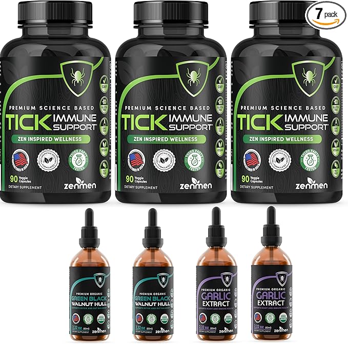 Zenmen Tick Defense Complete Method - 3 Tick Immune Support + 2 Garlic Tincture + 2 Green Black Walnut Tincture