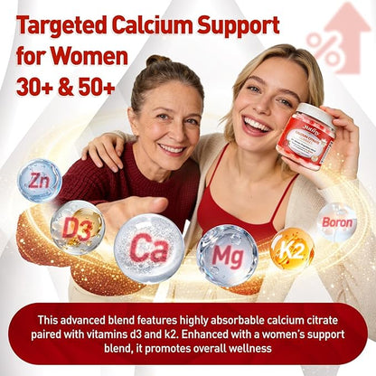 Calcium Supplement for Women Gummies 1200 mg, Calcium Citrate with Vitamin D3 K2 Magnesium Zinc, Overall Health, Sugar Free, Strawberry Flavor, 60 Chewables
