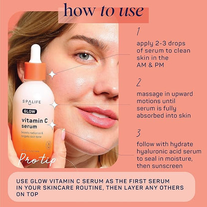 SpaLife Glow Vitamin C Serum for Face | Korean Brightening Face Serum for Dark Spots & Uneven Tone | Illuminating Skin Treatment | Lightweight Radiance Boosting Formula | 3.7 Fl. Oz