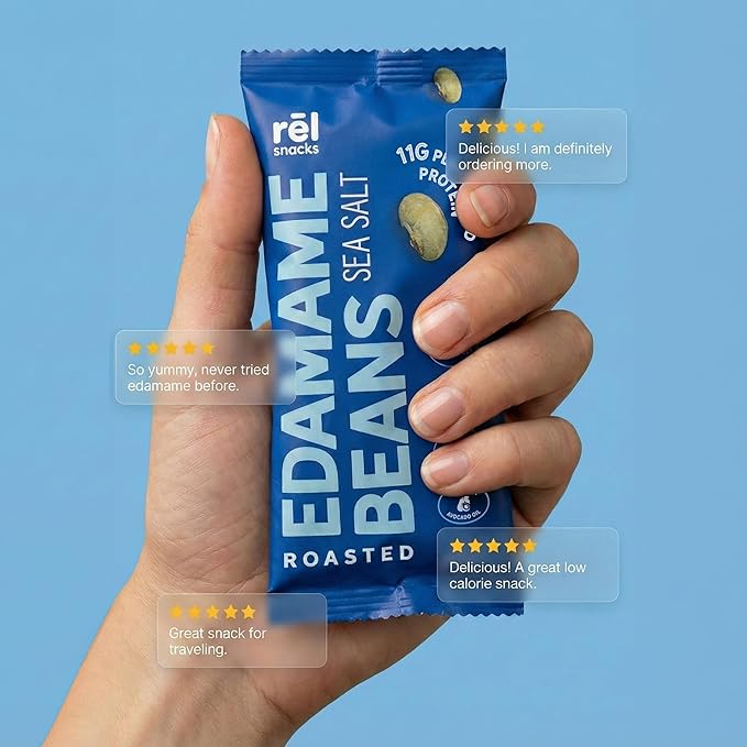 Rel Snacks Sea Salt Roasted Edamame Beans – High Protein, Low Carb Snack (11g Protein) – Keto, Vegan, Non-GMO – Made with Avocado Oil – 10 Pack, 0.9 oz