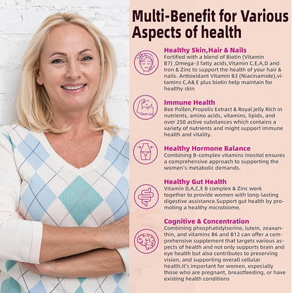 Multivitamin for Women Gummies for 40+ with Omega-3, Niacinamide, B-Complex, Lutein, Iron, Choline, Phosphatidylserine, Vitamin D3 - Vegan, Sugar Free, 60Count