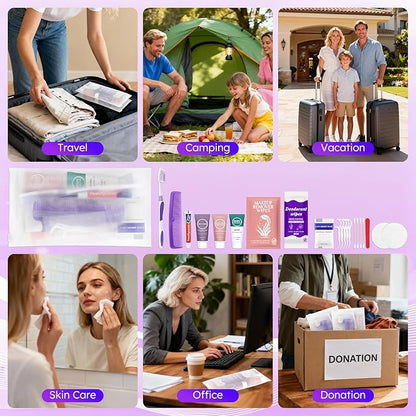 Travel Toiletries Personal Cleaning Bulk,Disposable Hygiene Kit Care Package Supplies, Women Toiletry Essentials Set Individually Wrapped for Camping, Hotel, Vacation, Homeless, Charity (11-in-1, 5)