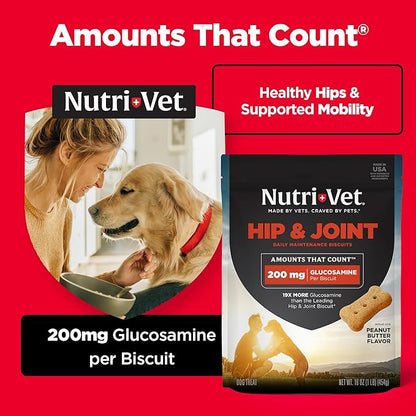 Nutri-Vet Hip & Joint Biscuits, Dog Joint Supplement, Dog Treat, Small Sized Biscuit with 166mg Glucosamine, Puppy Supplements, Tasty Glucosamine Treat, Puppy Essentials, 16 oz Bag