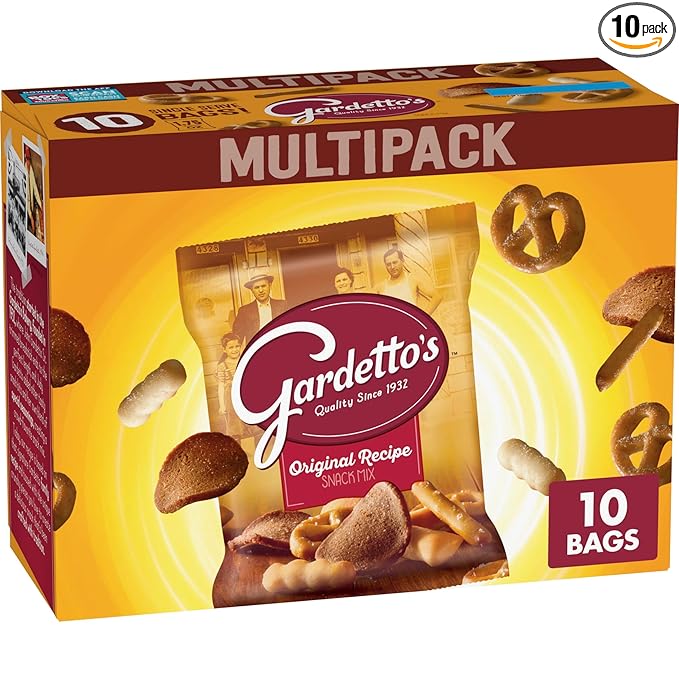 Gardetto's Original Recipe Snack Mix, Crunchy Breadsticks, Pretzels & Roasted Rye Chips, Kosher Snacks Multipack, 10 Single-Serve Bags, Individually Wrapped Party & Family Pack, 17.5 oz Bulk Box