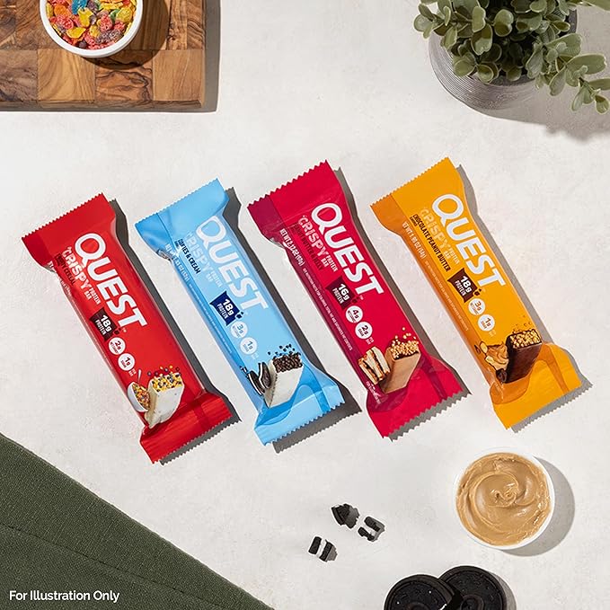 Quest Nutrition Crispy Protein Bar, Fruity Cereal Flavor, 18g Protein, 1g Sugar, 2g Net Carbs, Low Sugar, 12 Count