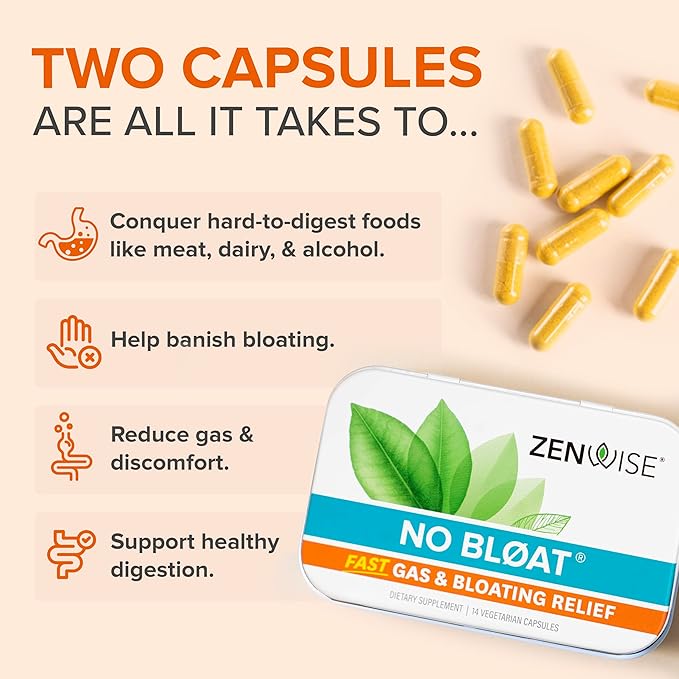 Zenwise Health No Bloat Probiotics for Women and Men Digestive Health with Ginger, Dandelion, and Lactase, Digestive Enzymes for Gas and Bloating Relief - Vegan Water Retention Pills - 14 CT