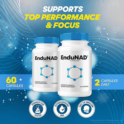 EnduNAD – Daily Cellular Energy Formula with a Clean, Natural Blend to Help Maintain Focus, Clarity & Inner Balance | Gentle, Easy-to-Swallow Pills for Recharged Body (60 Capsules)