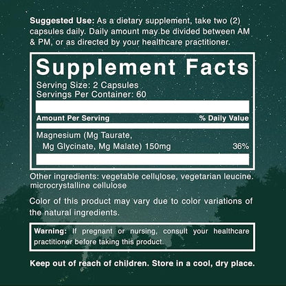 Natural Rhythm Triple Calm Magnesium Complex - 120 Capsules, Chelated Magnesium Glycinate, Taurate & Malate, High Absorption Supplement for Sleep, Stress, Muscle & Heart Support, Non-GMO, Vegan