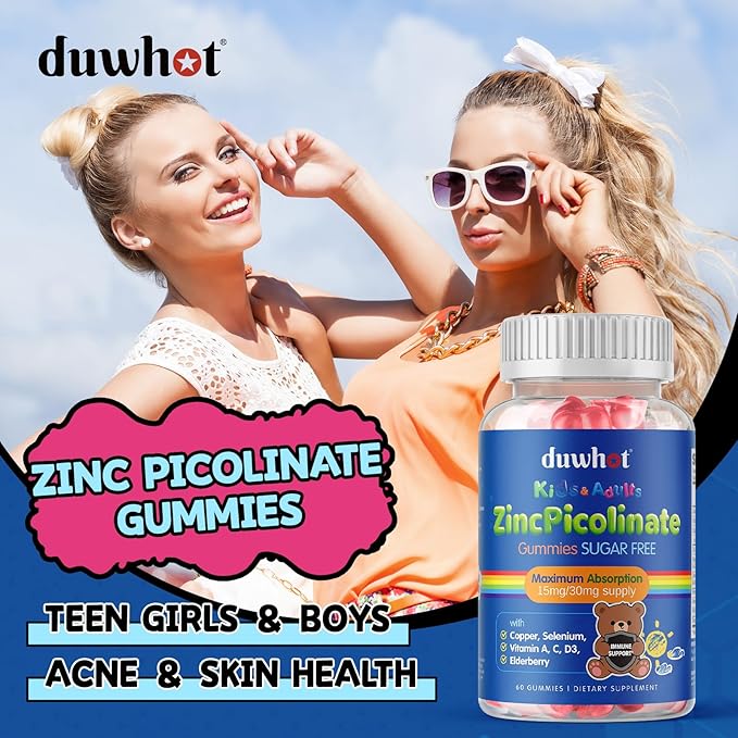 Zinc for Kids Supplements, Zinc Picolinate 30mg Gummies with Copper, High Absorption Form, with Selenium, Elderberry, for Kids Teens Growth, Skin & Immune Health, Sugar Free, 120 Gummies