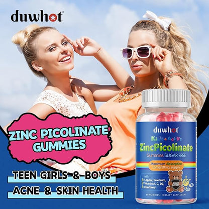 Zinc for Kids Supplements, Zinc Picolinate 30mg Gummies with Copper, High Absorption Form, with Selenium, Elderberry, for Kids Teens Growth, Skin & Immune Health, Sugar Free, 120 Gummies